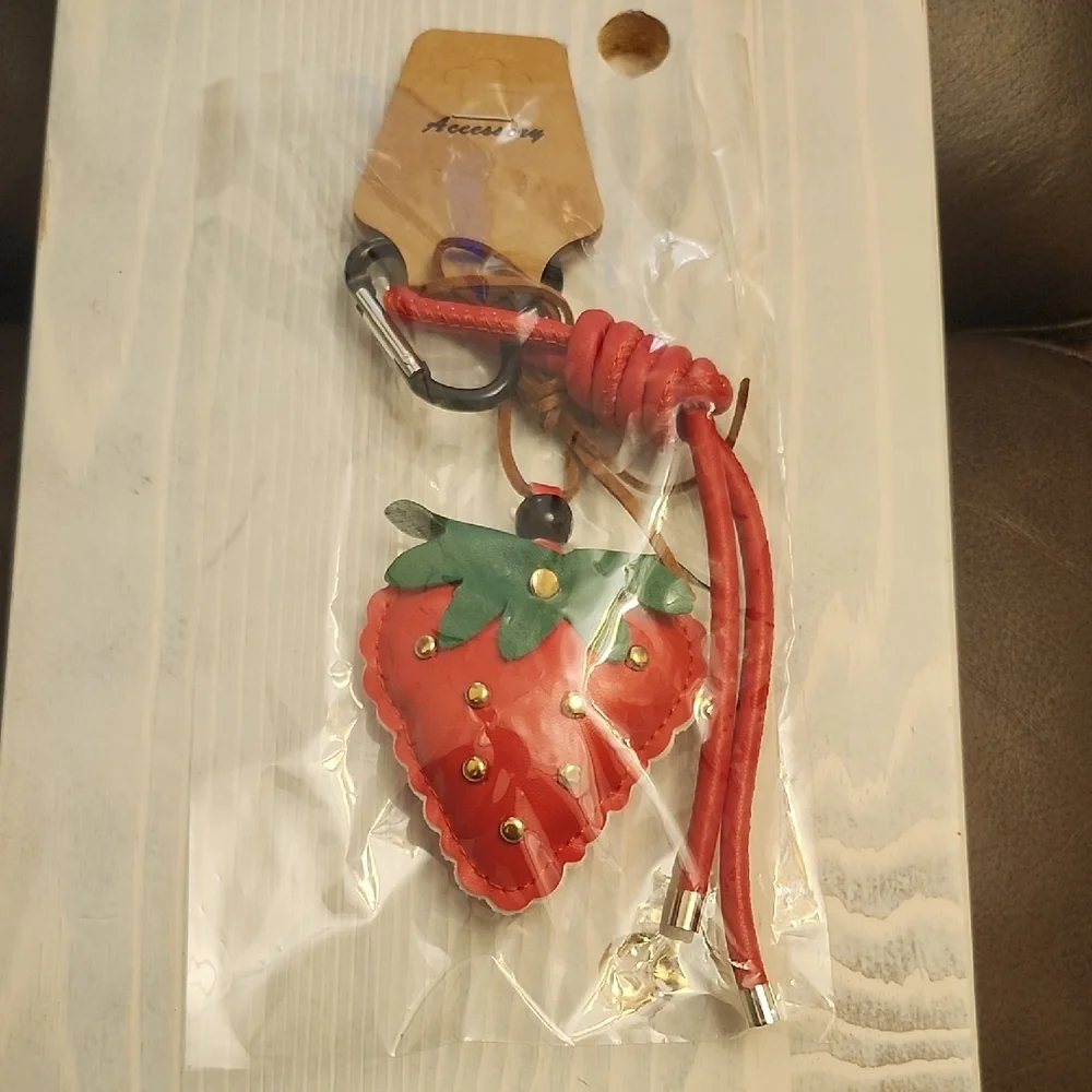 Strawberry Keychain with Red and Green Details